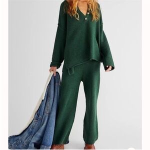 Free People Beach Hailee Sweater Set Green Knit Lounge Set